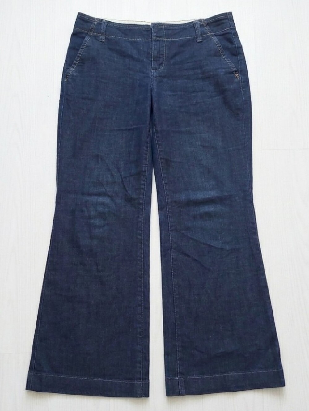 ​Saltaire Navy Blue Corduroy Mid Rise Trousers Women's Size 10 Wide Leg Jeans